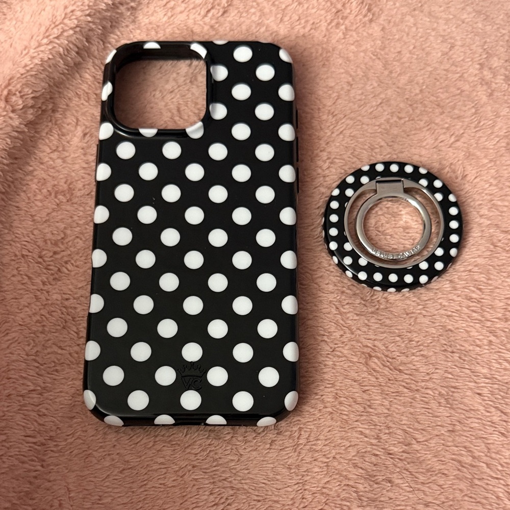 Polka Dot Black and White Phone Case with Ring Holder